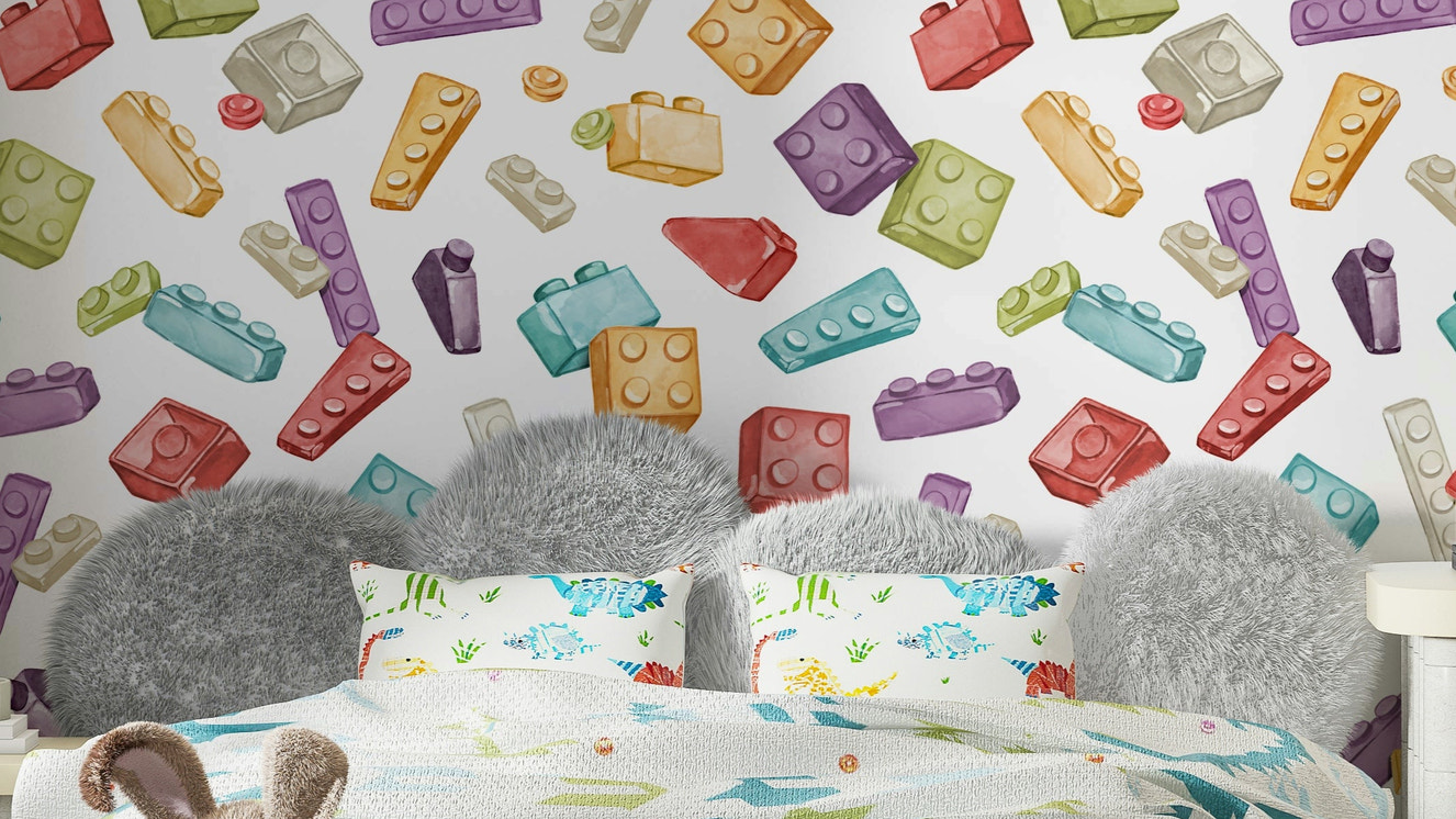 Toy blocks wallpaper in colorful kids room
