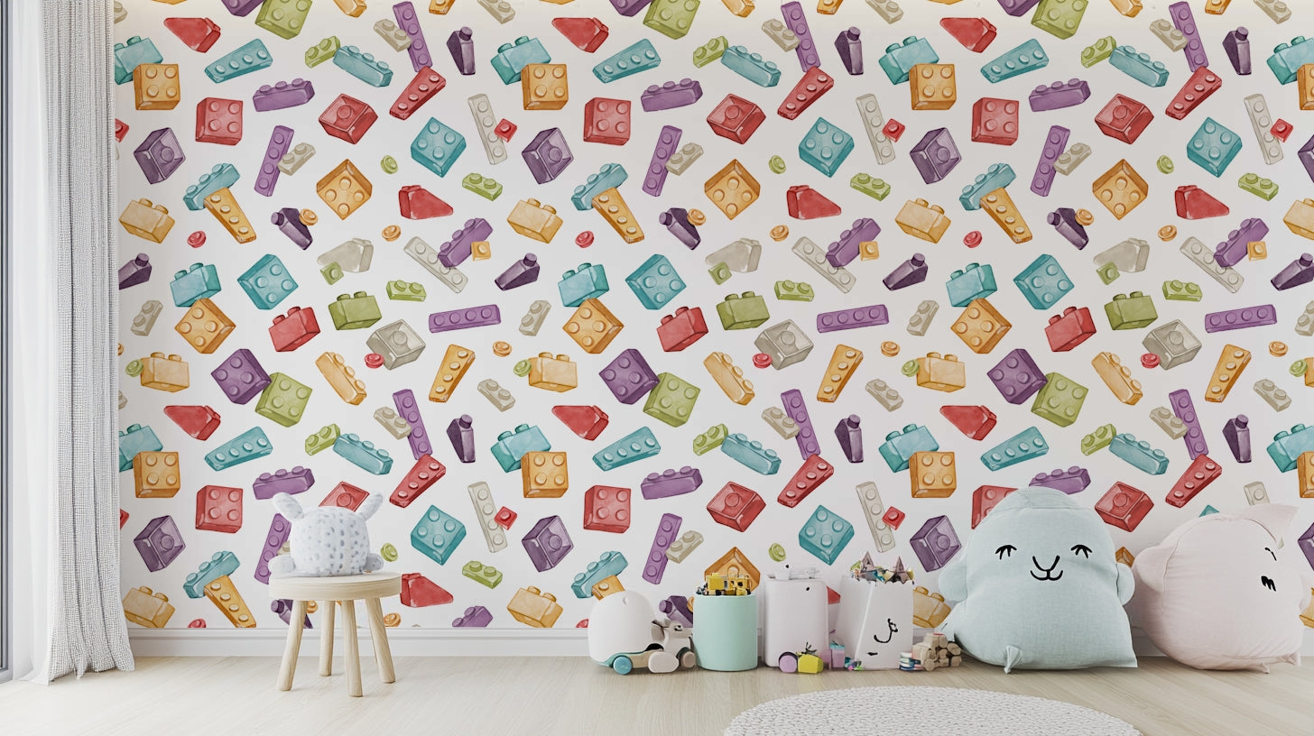 Nursery wall decor featuring toy blocks wallpaper