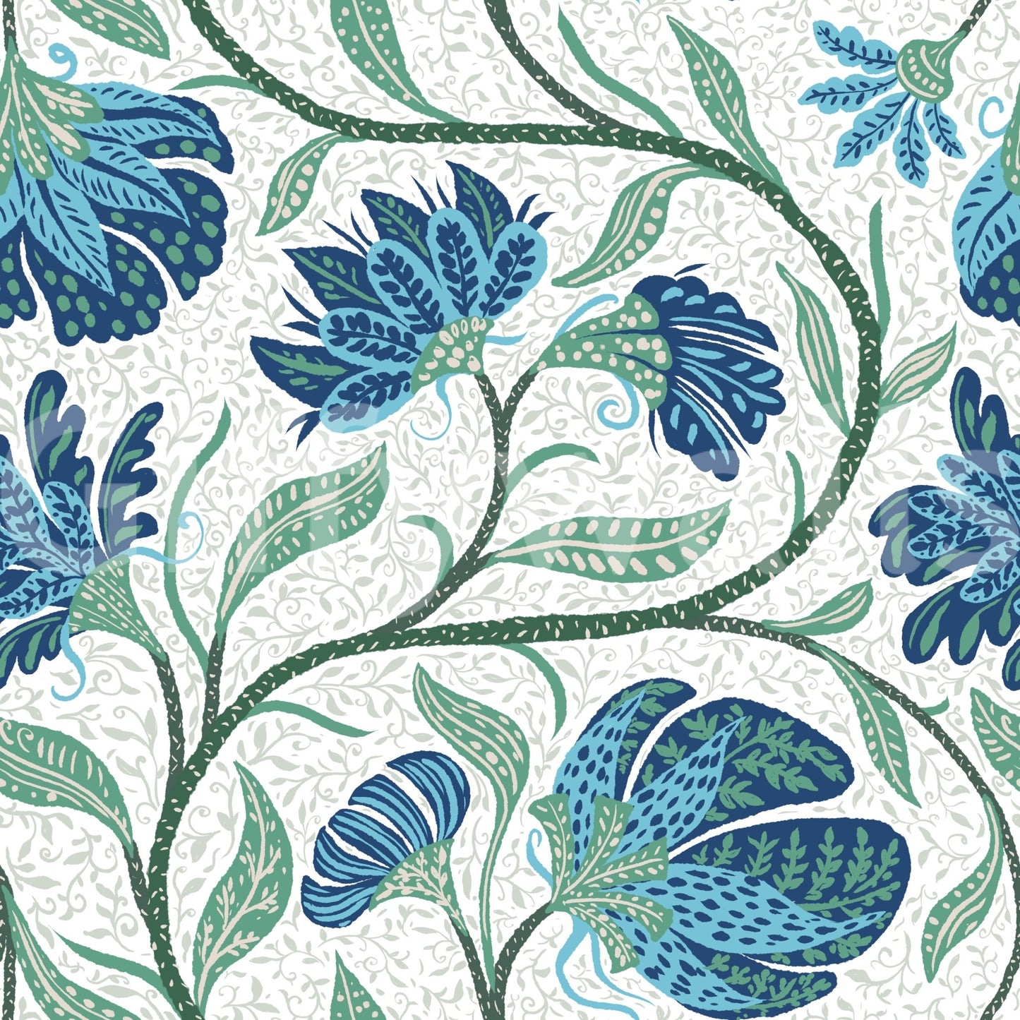 Trailing Indina Floral - Blue and White Wallpaper⁠
