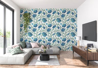 Trailing Indina Floral - Blue and White Wallpaper⁠