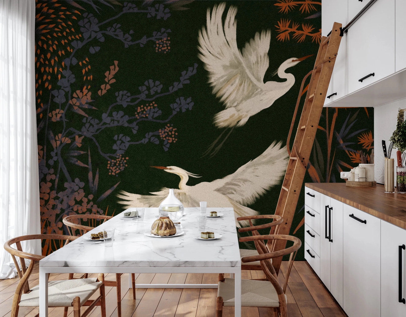 Tranquil Aviary Herons Asian Art Wall Mural