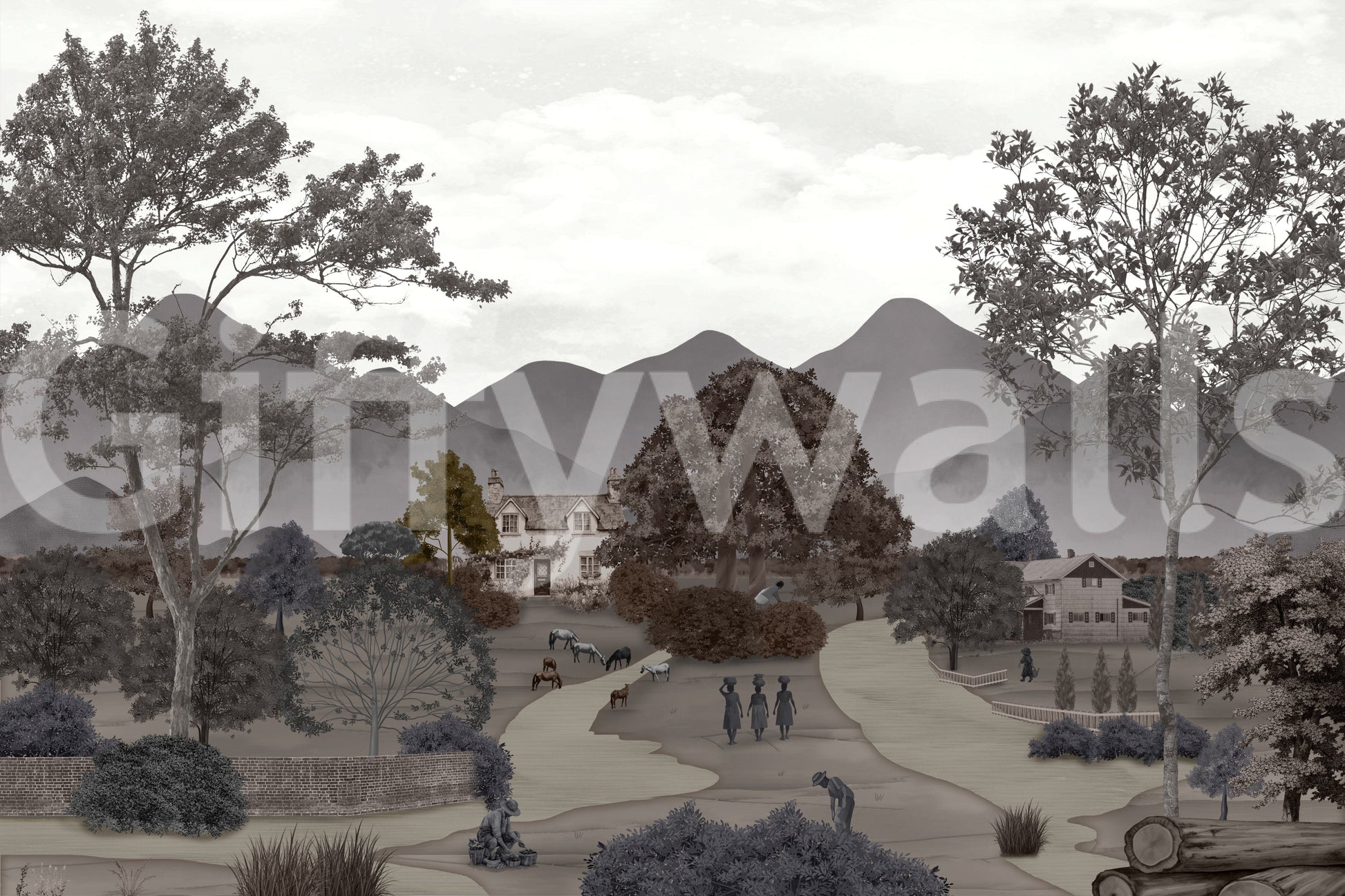 The style is a soft-focus illustration or a painterly design.

