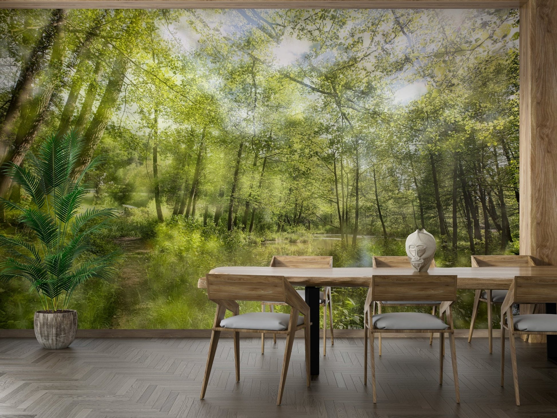 Tranquil Forest Reflection Art Print | Serene Nature Photography | Greenery Landscape Decor Wall Mural