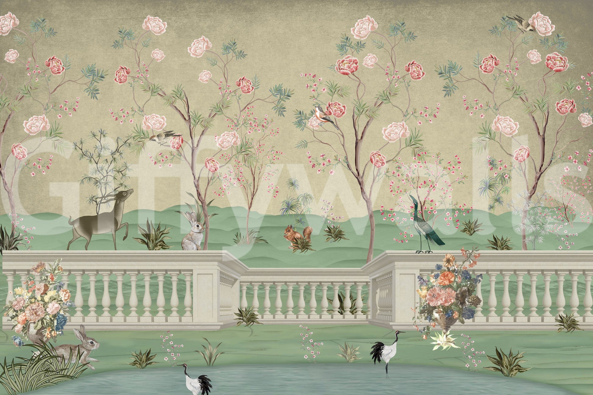 The style is a soft-focus illustration or a painterly design.

