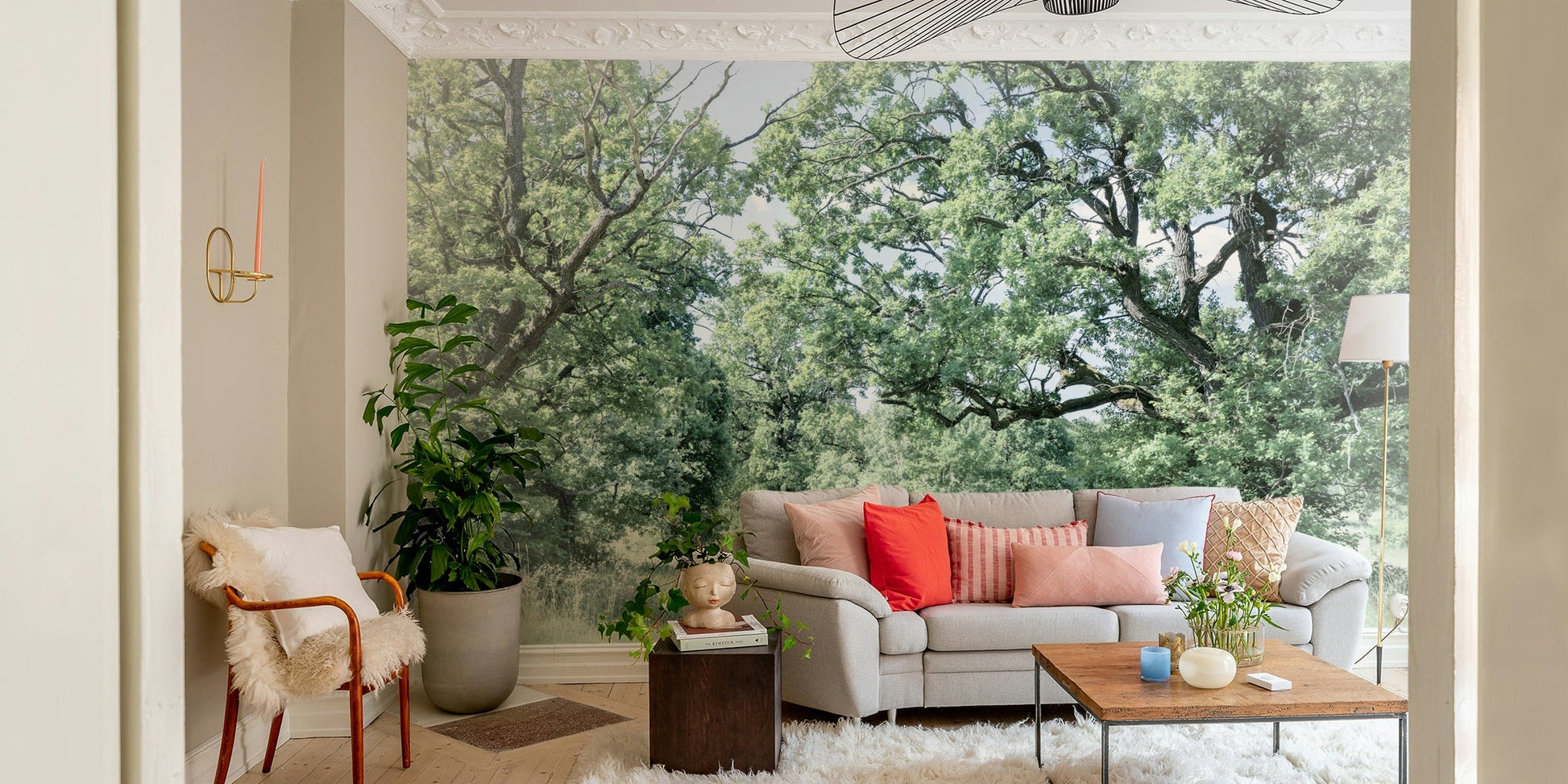Green landscape wall mural design
