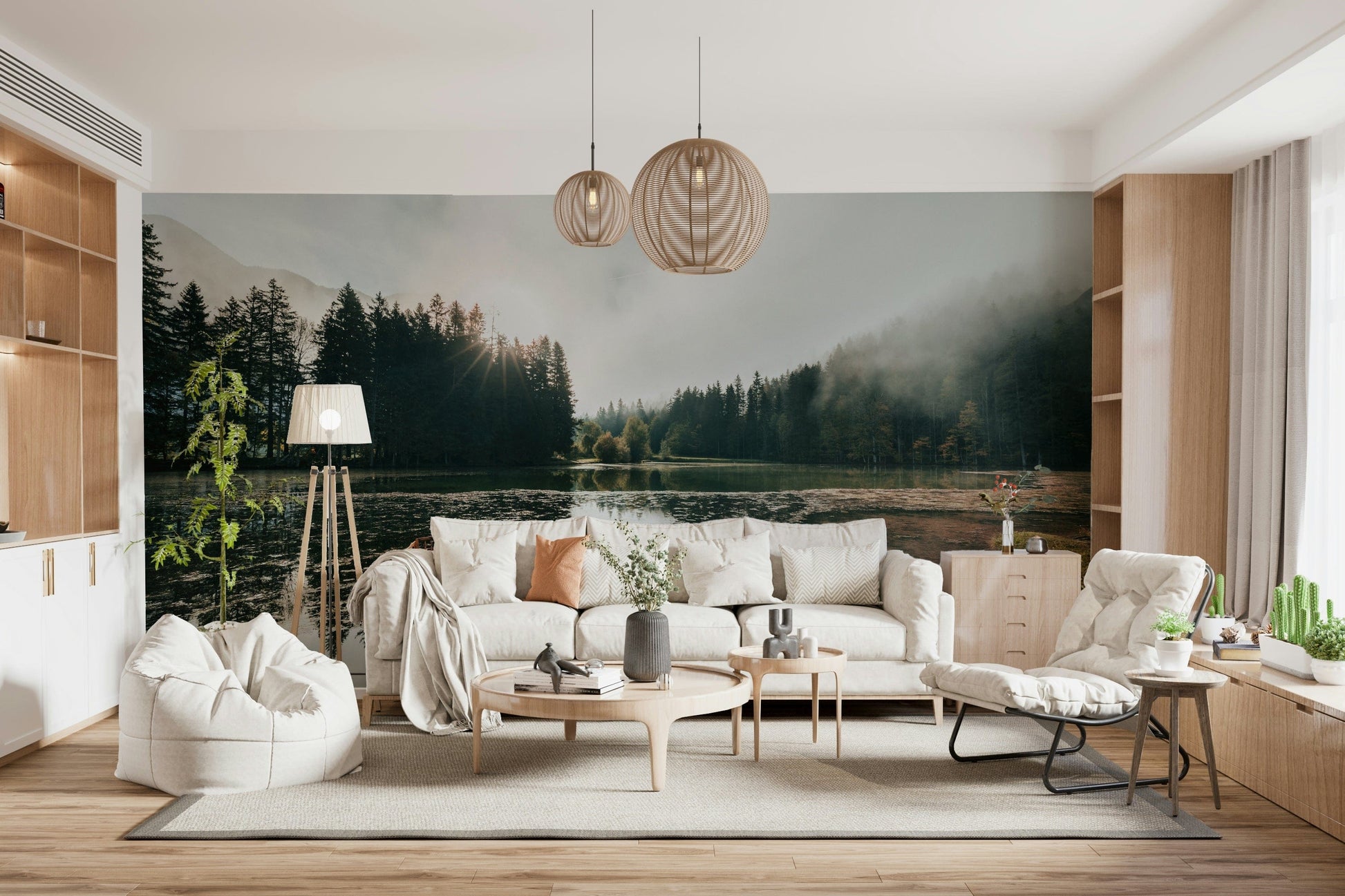 Dockside Serenity Wall Mural – Atmospheric mural depicting the quiet beauty of early morning by the water.