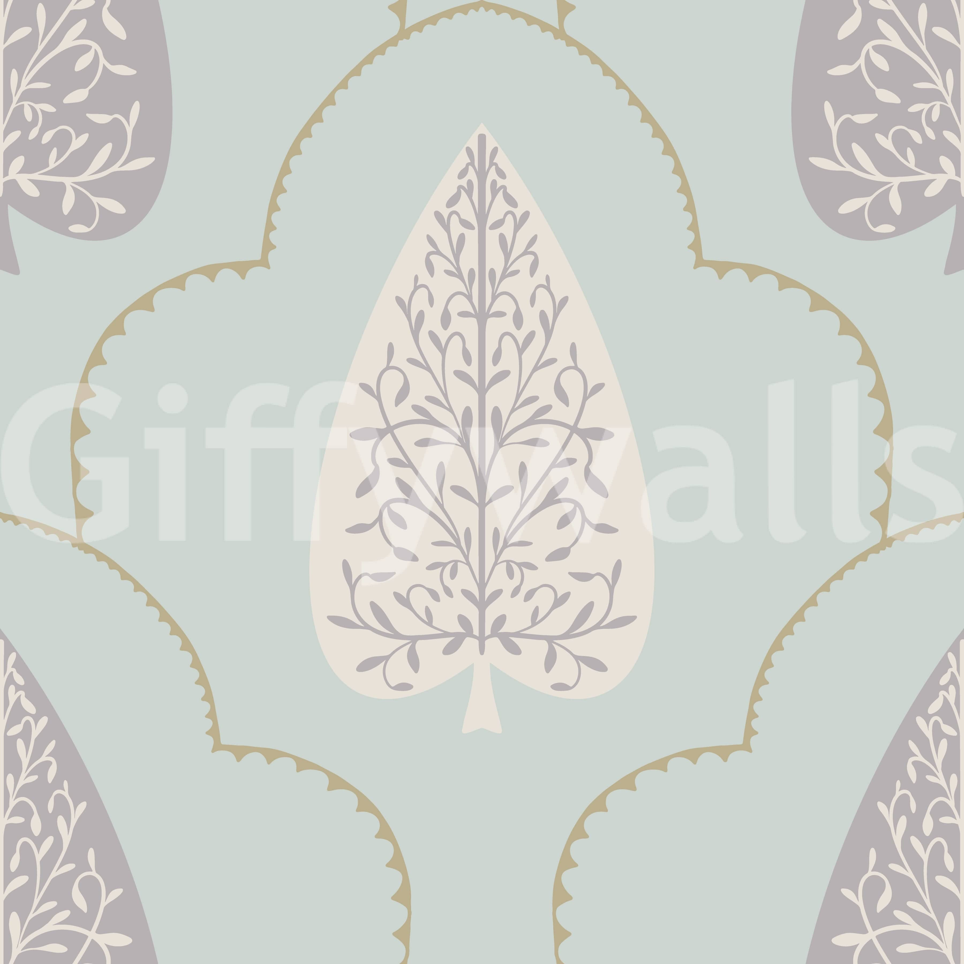 Harmonious Tranquil Trellis mural gentle lilac on duck egg blue.