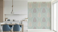 Tranquil Trellis wallpaper serene sage color leaf motif design.