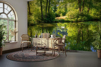 Tranquil Nature Reflection Art Print - Serene Water and Greenery Scene Wall Mural