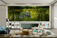 Tranquil Nature Reflection Art Print - Serene Water and Greenery Scene Wall Mural