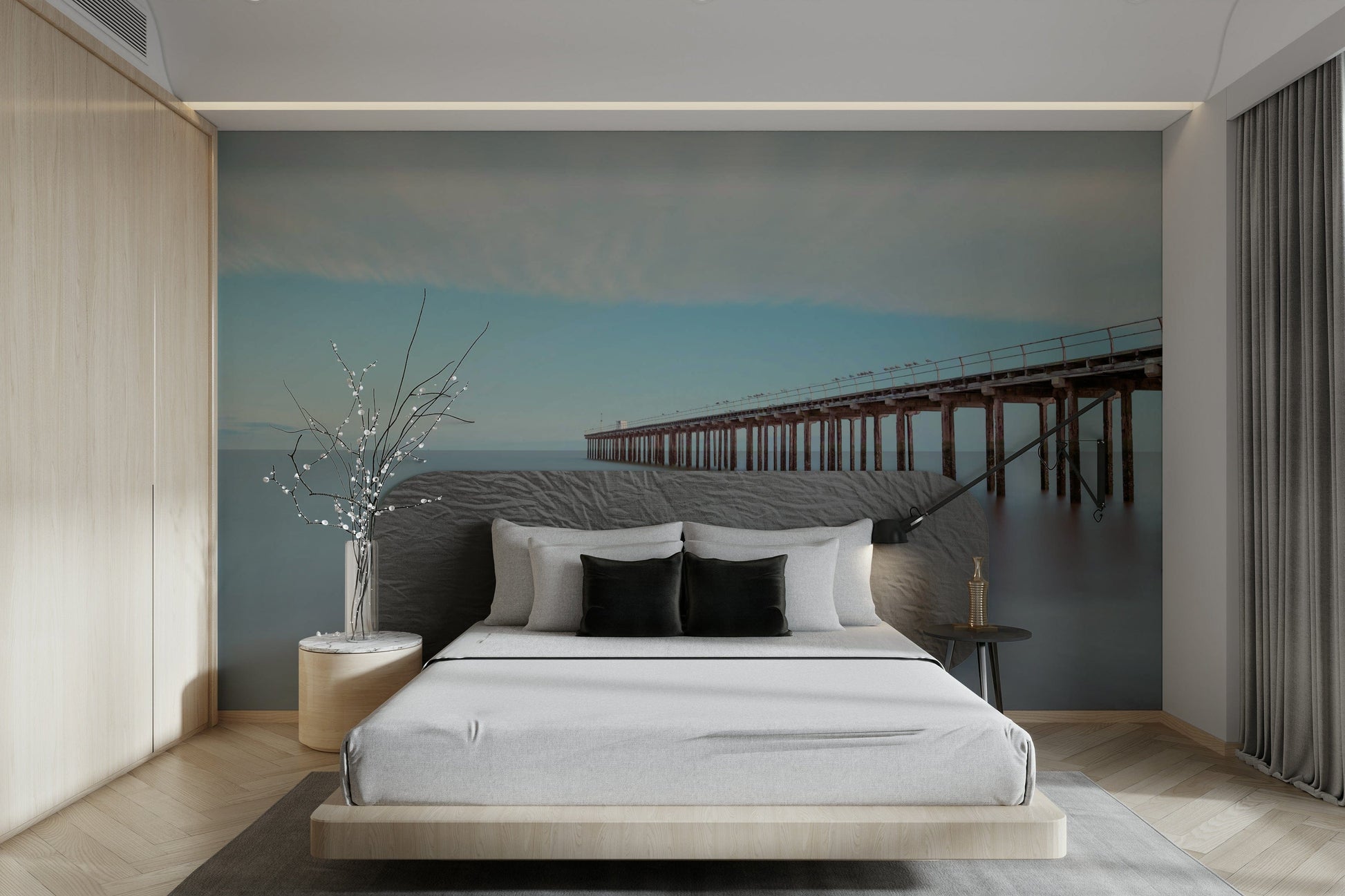 A high-angle view of the wall mural in a large space.

