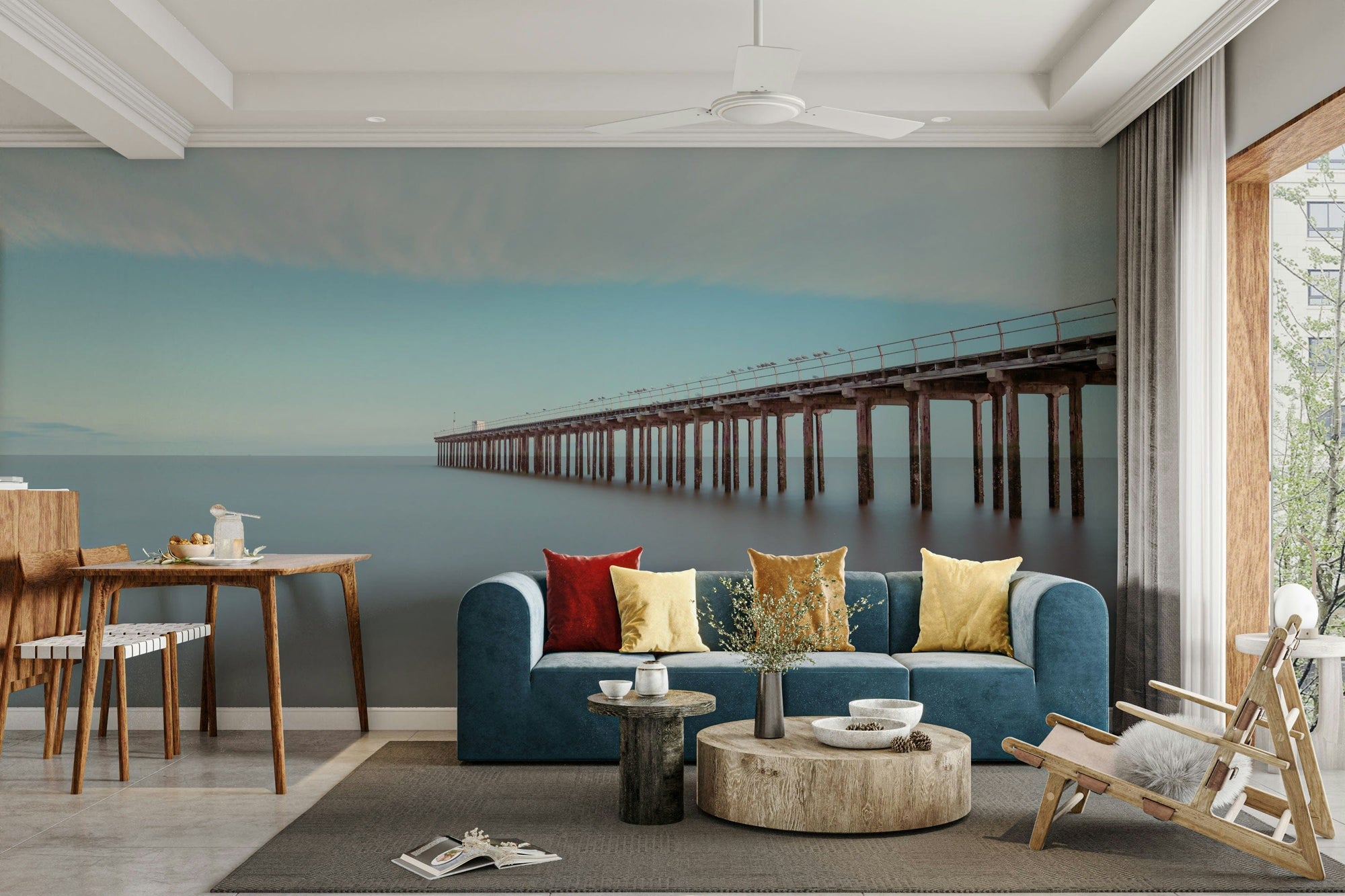 The peel and stick wallpaper on a smooth wall surface.

