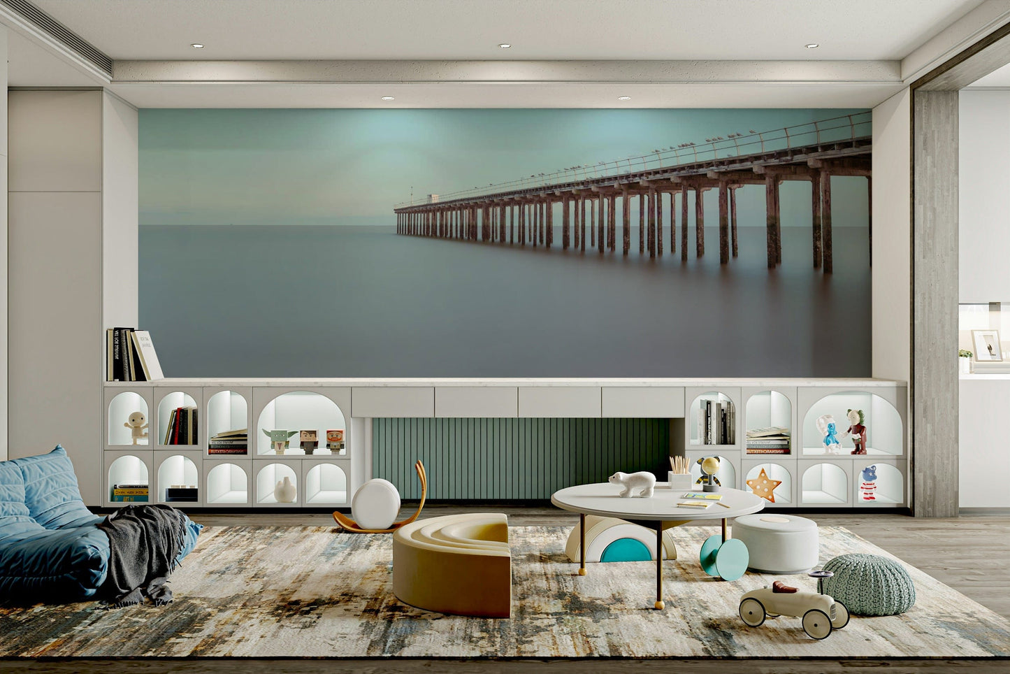 The wallpaper is used to create a feature wall in a dining room.

