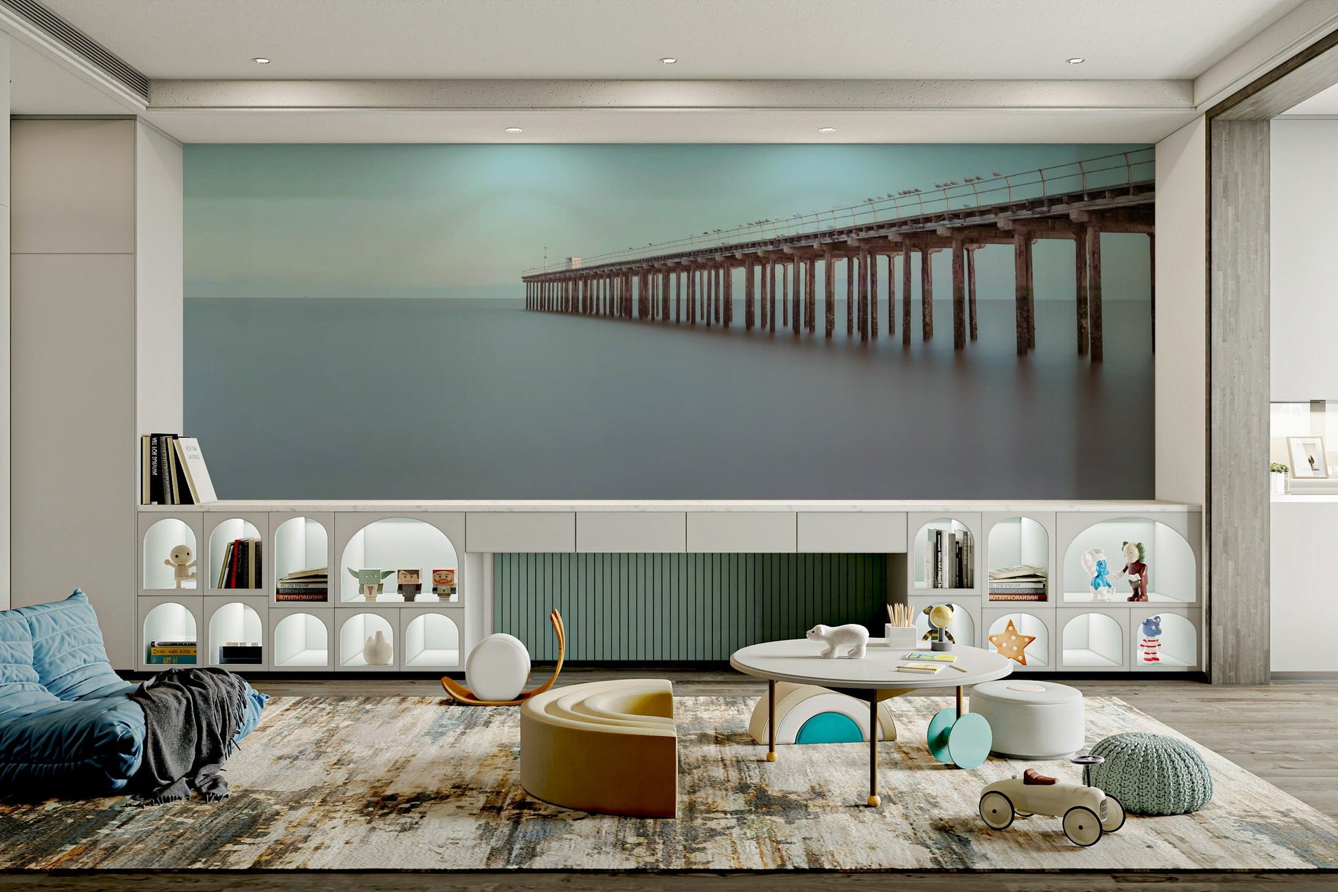 The wallpaper is used to create a feature wall in a dining room.

