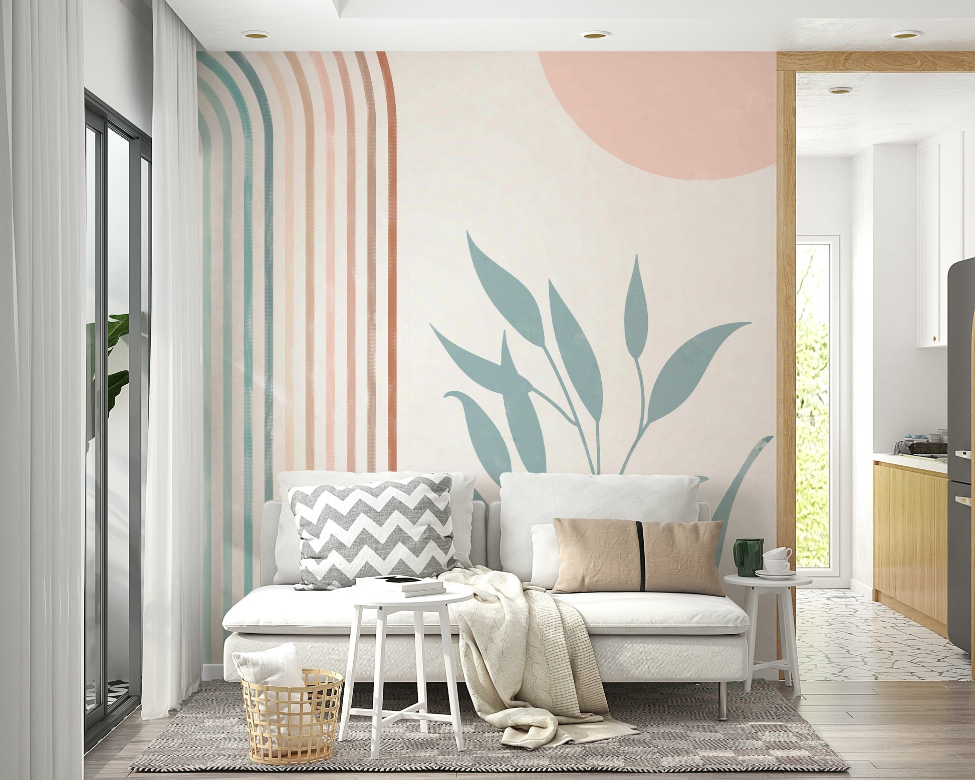 Wall mural with gentle rainbow and dreamy sky

