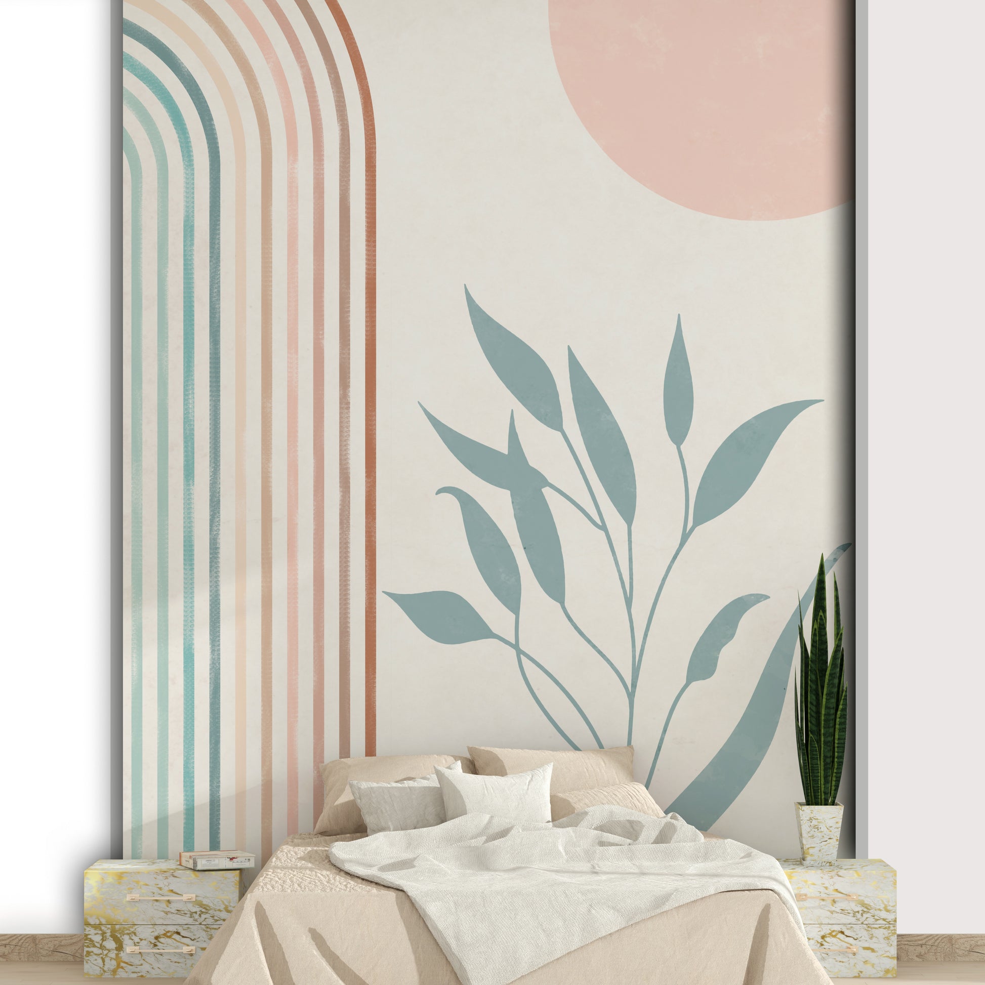 Serene rainbow escape mural for calm interiors

