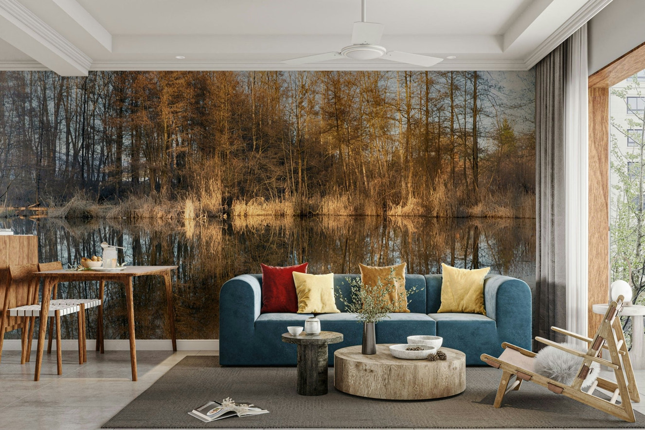 Tranquil forest reflection mural
