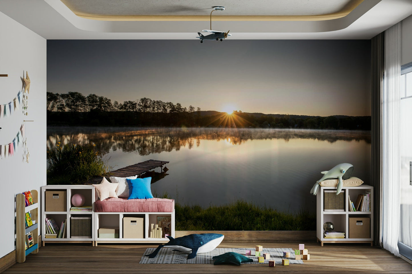 Tranquil Sunrise Reflection Over Serene Lake Wall Mural