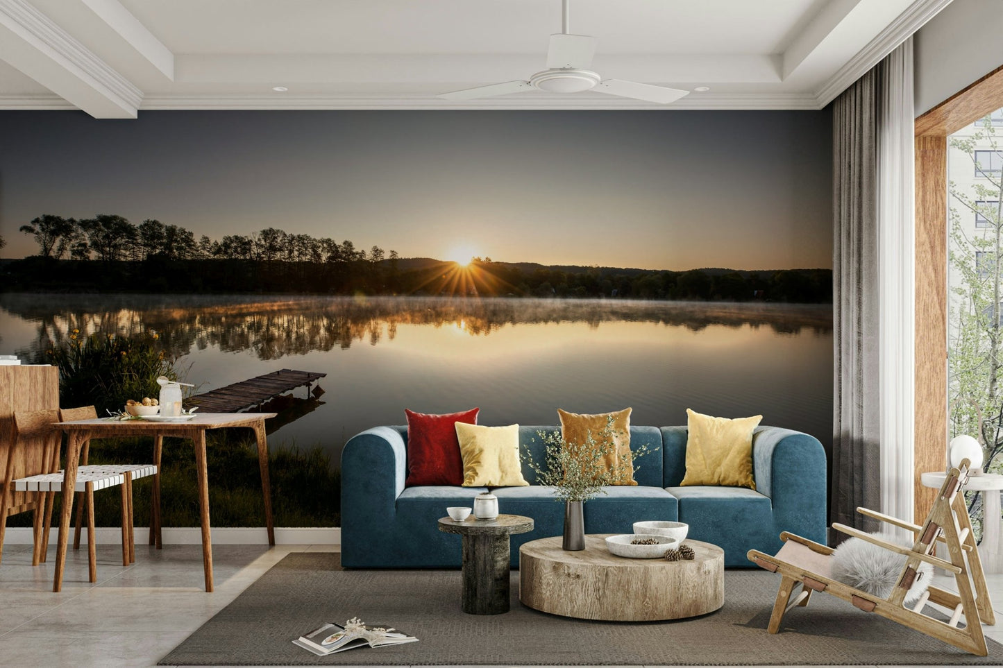 Tranquil Sunrise Reflection Over Serene Lake Wall Mural