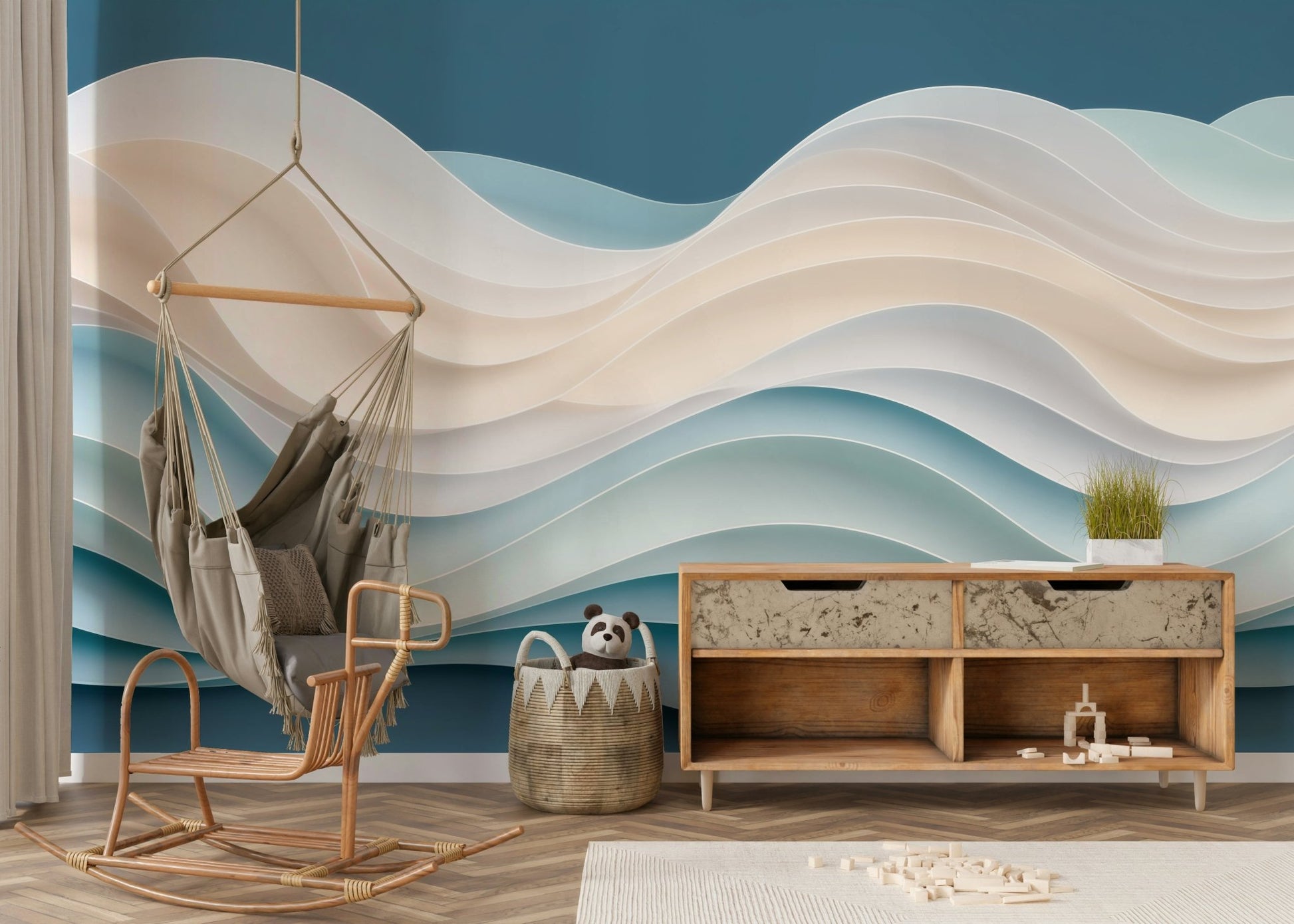 A large-scale nature photography print of the ocean.

