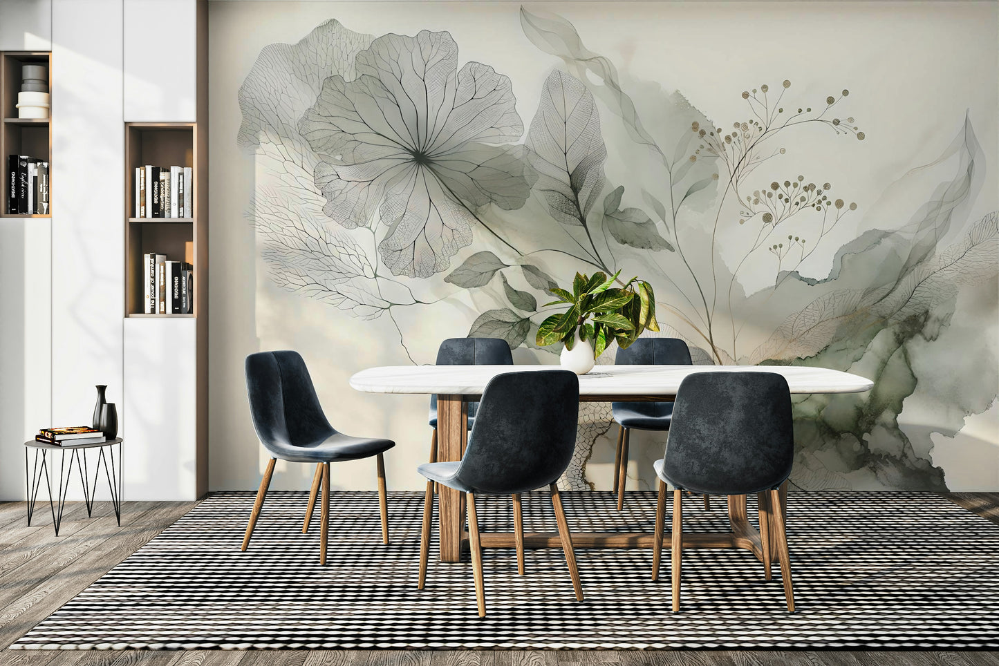 Tranquil Tones Wall Mural providing a calm backdrop for a modern guest suite.