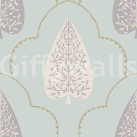 Harmonious Tranquil Trellis mural gentle lilac on duck egg blue.