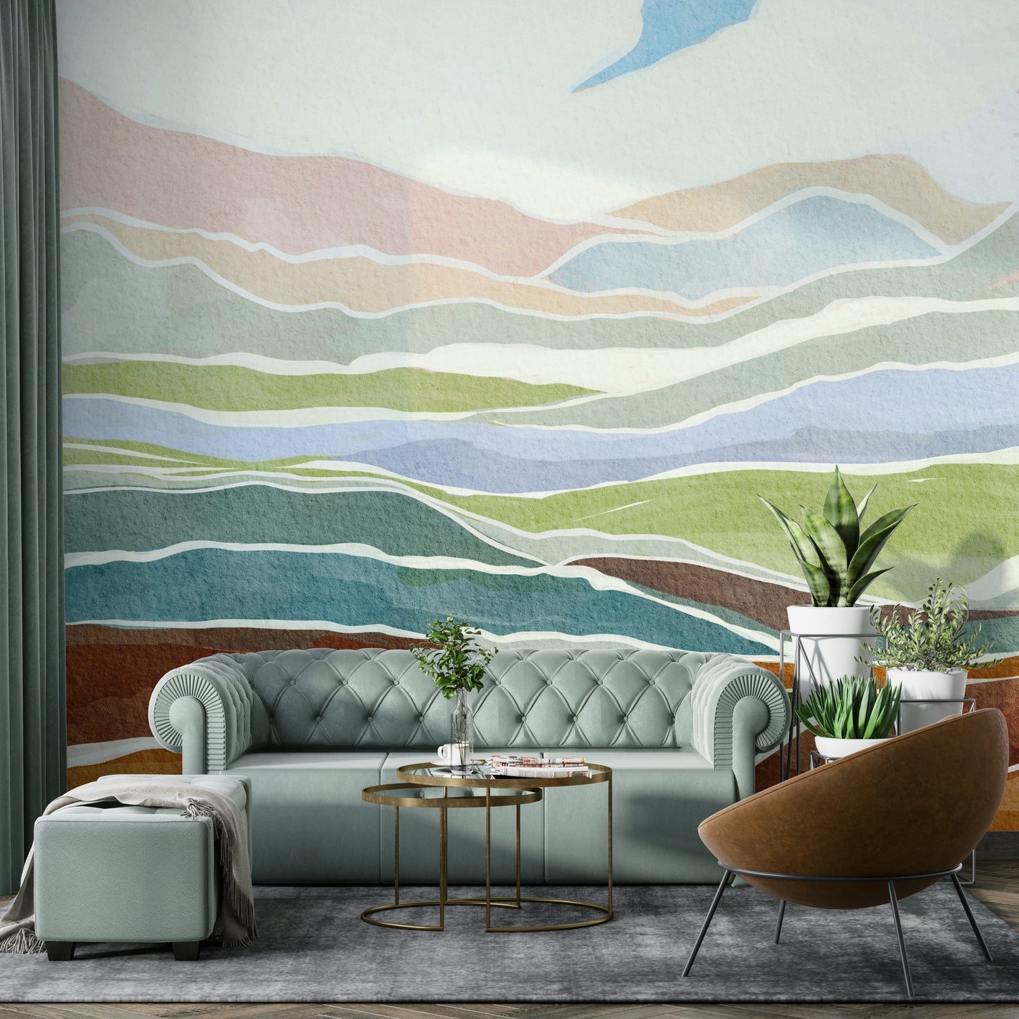 Living room soft landscape wallpaper

