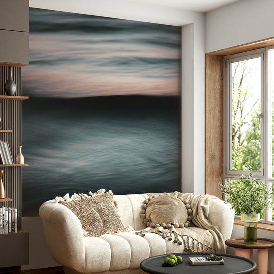 The peel and stick wallpaper on a smooth wall surface.

