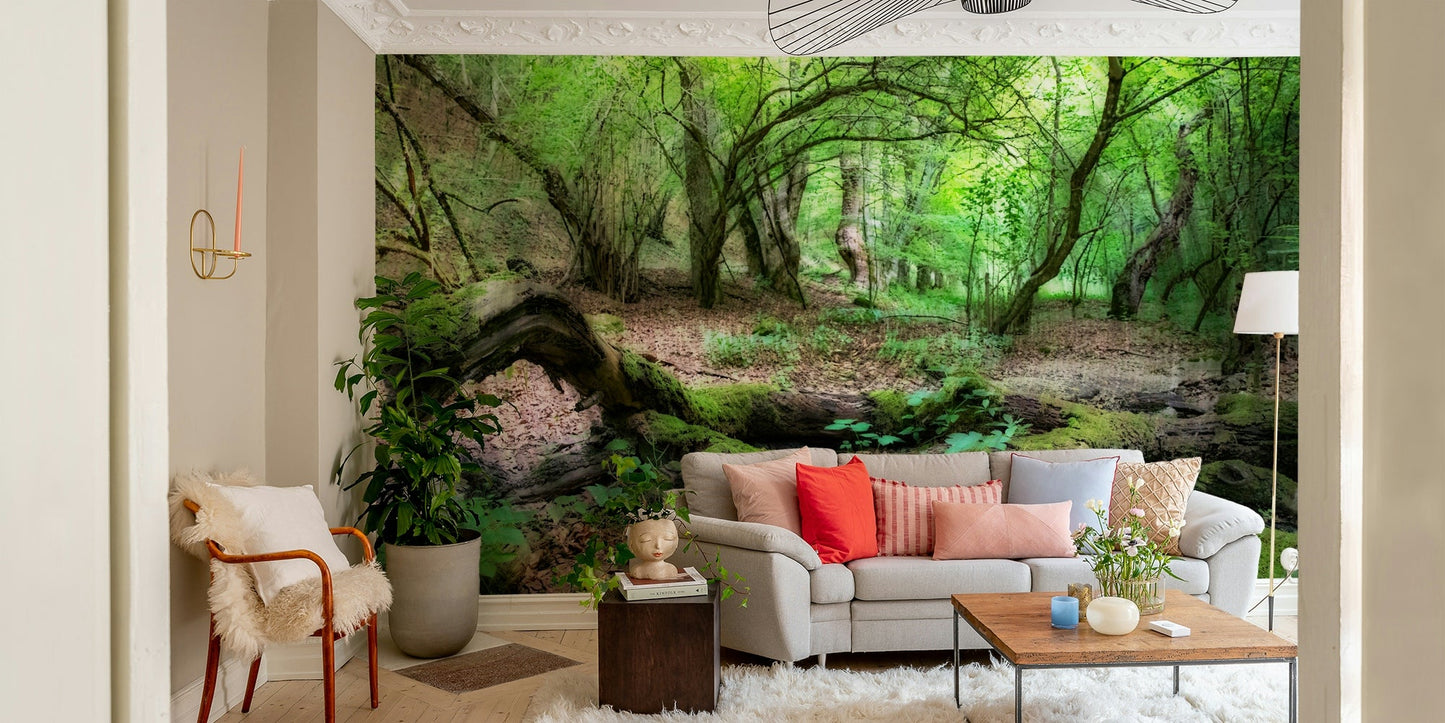 Peaceful woodland mural design

