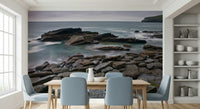 Dramatic sea rock landscape mural for dining area