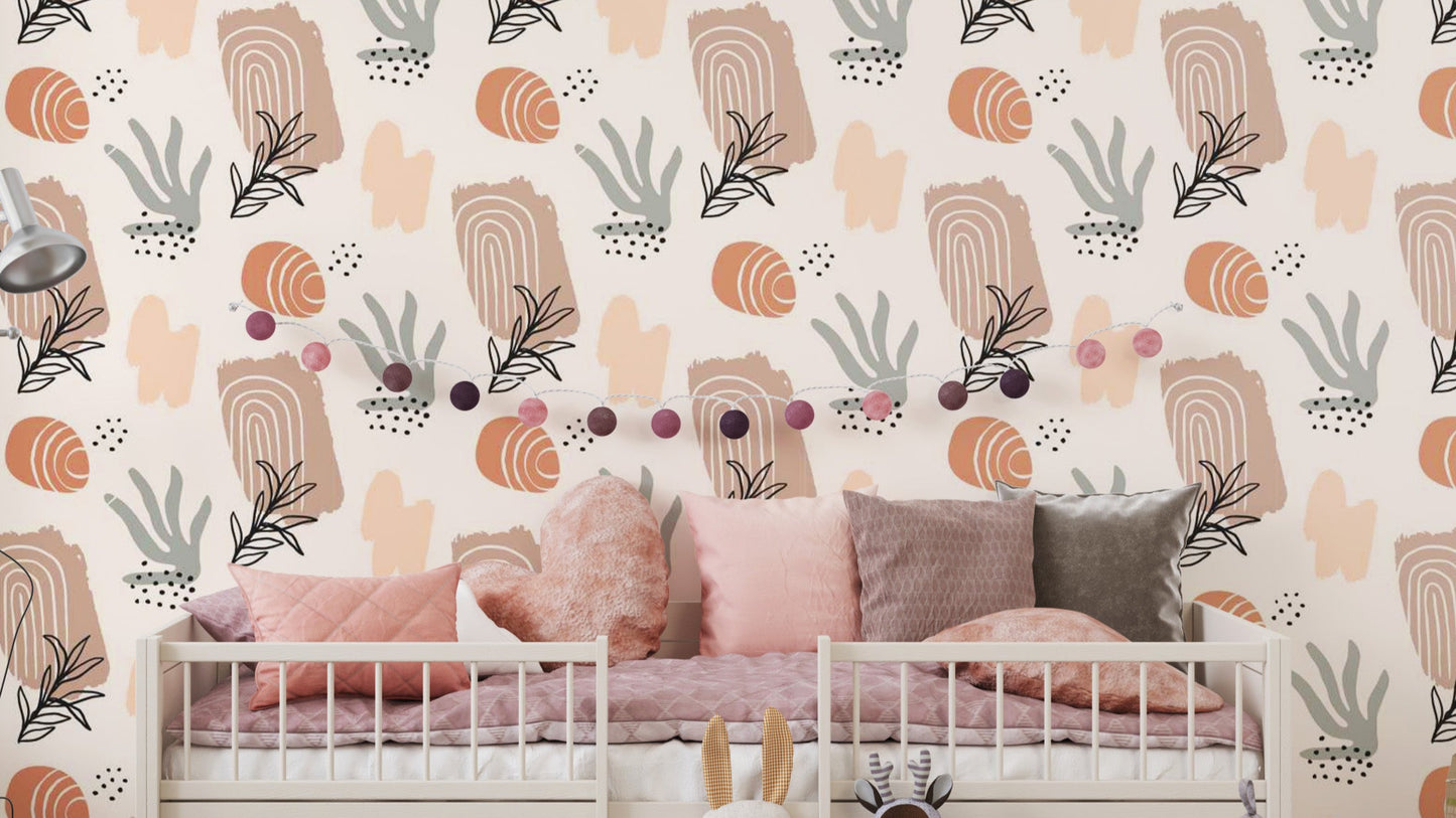 Trendy earthy watercolor wallpaper with abstract shapes.