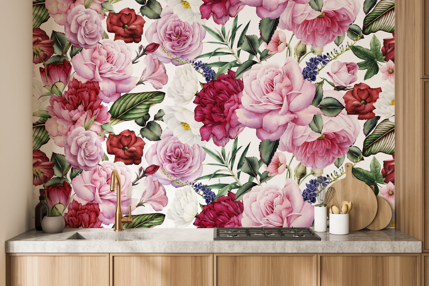Romantic rose wallpaper mural with vibrant colors
