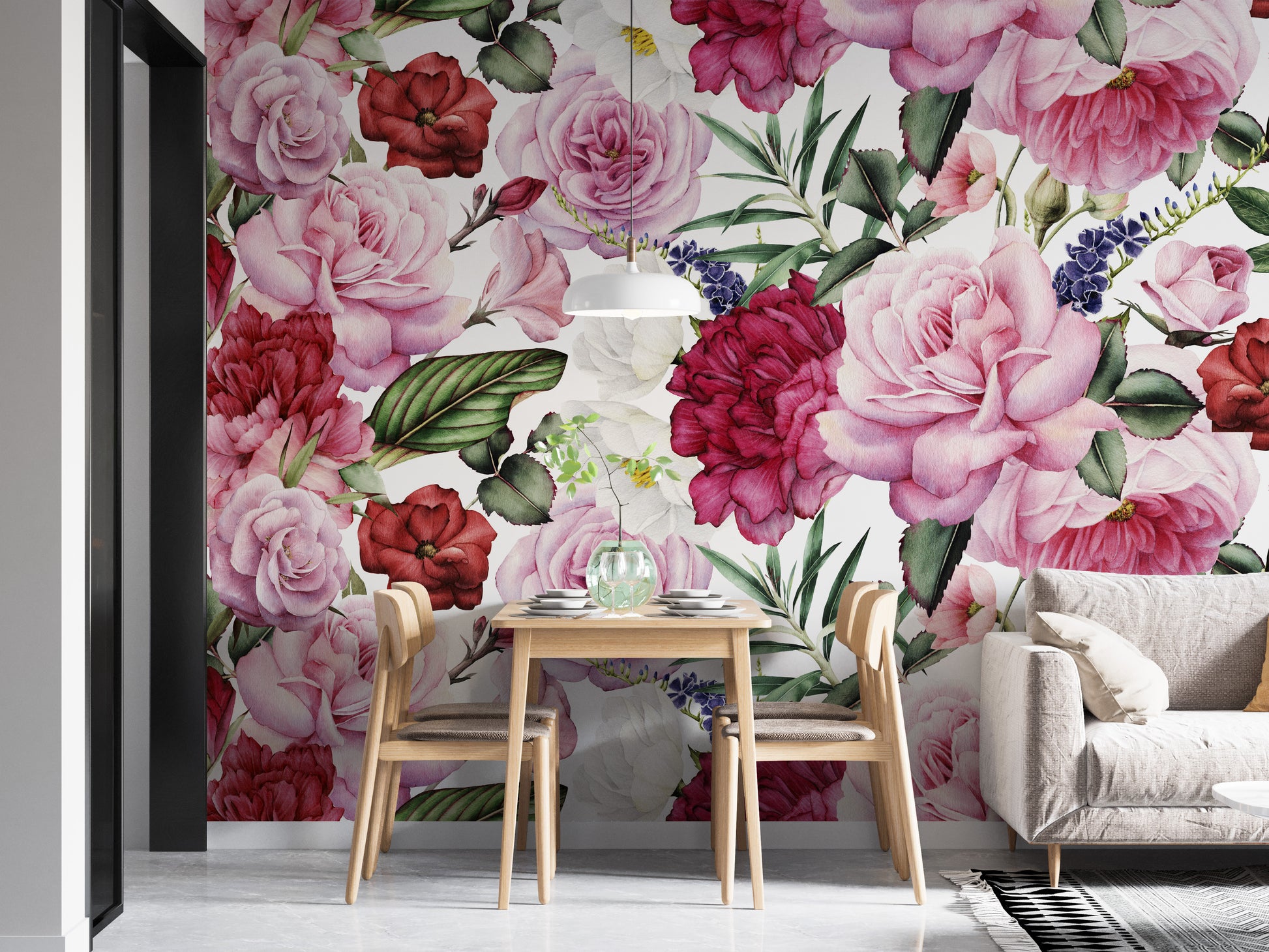 Elegant pink and red rose wallpaper for interiors
