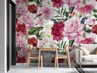 Elegant pink and red rose wallpaper for interiors
