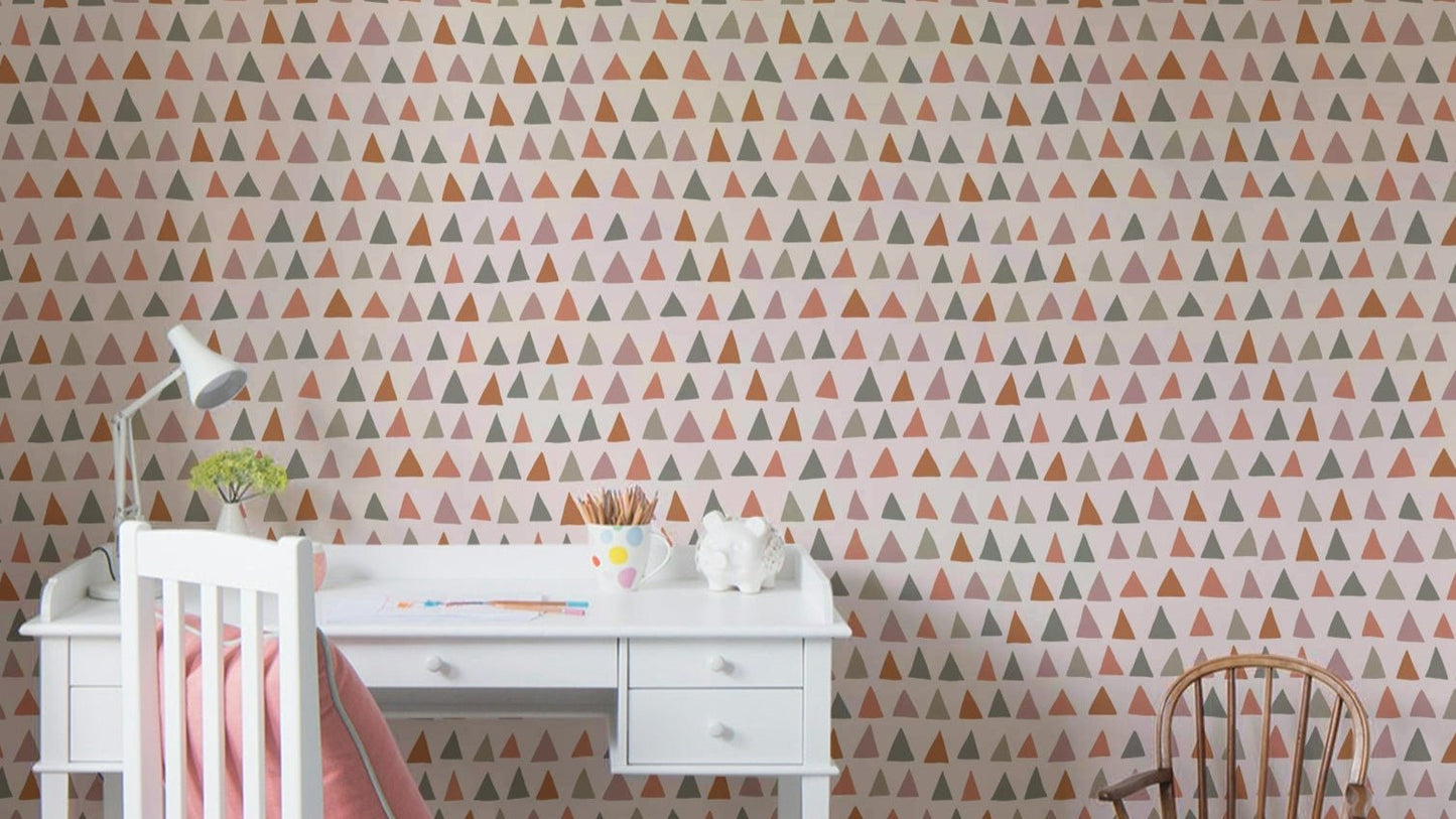 Triangle Multicolor Woodland Wallpaper in earthy tones.

