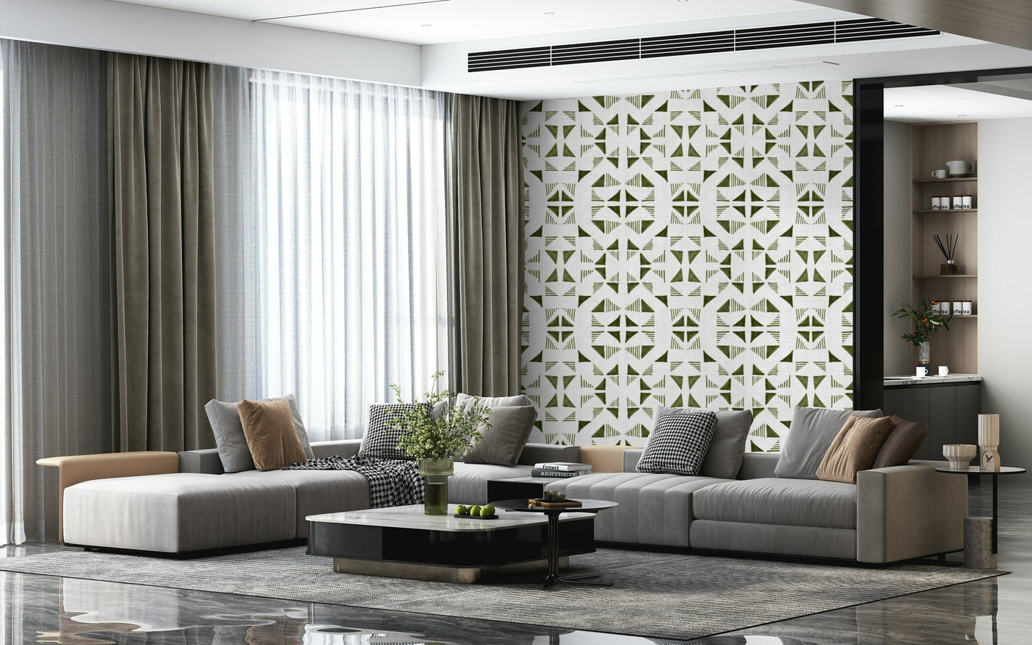 Papier peint Composition de triangles vert olive clair