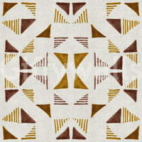 Triangles Composition Warm wallpaper close-up of mustard-gold and brown triangles on textured off-white linen