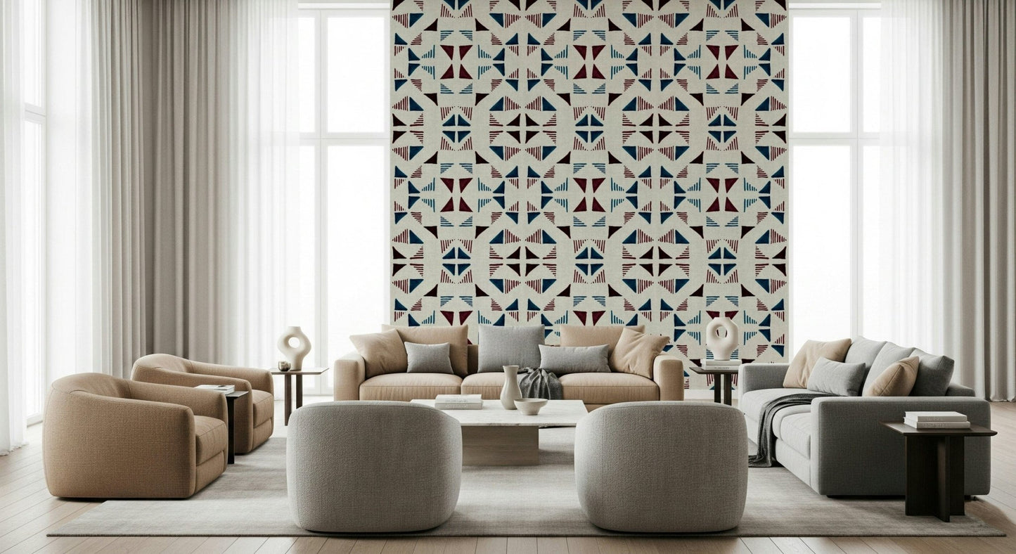 Stylish winter wall mural with layered triangle geometry and cool frosted textures.