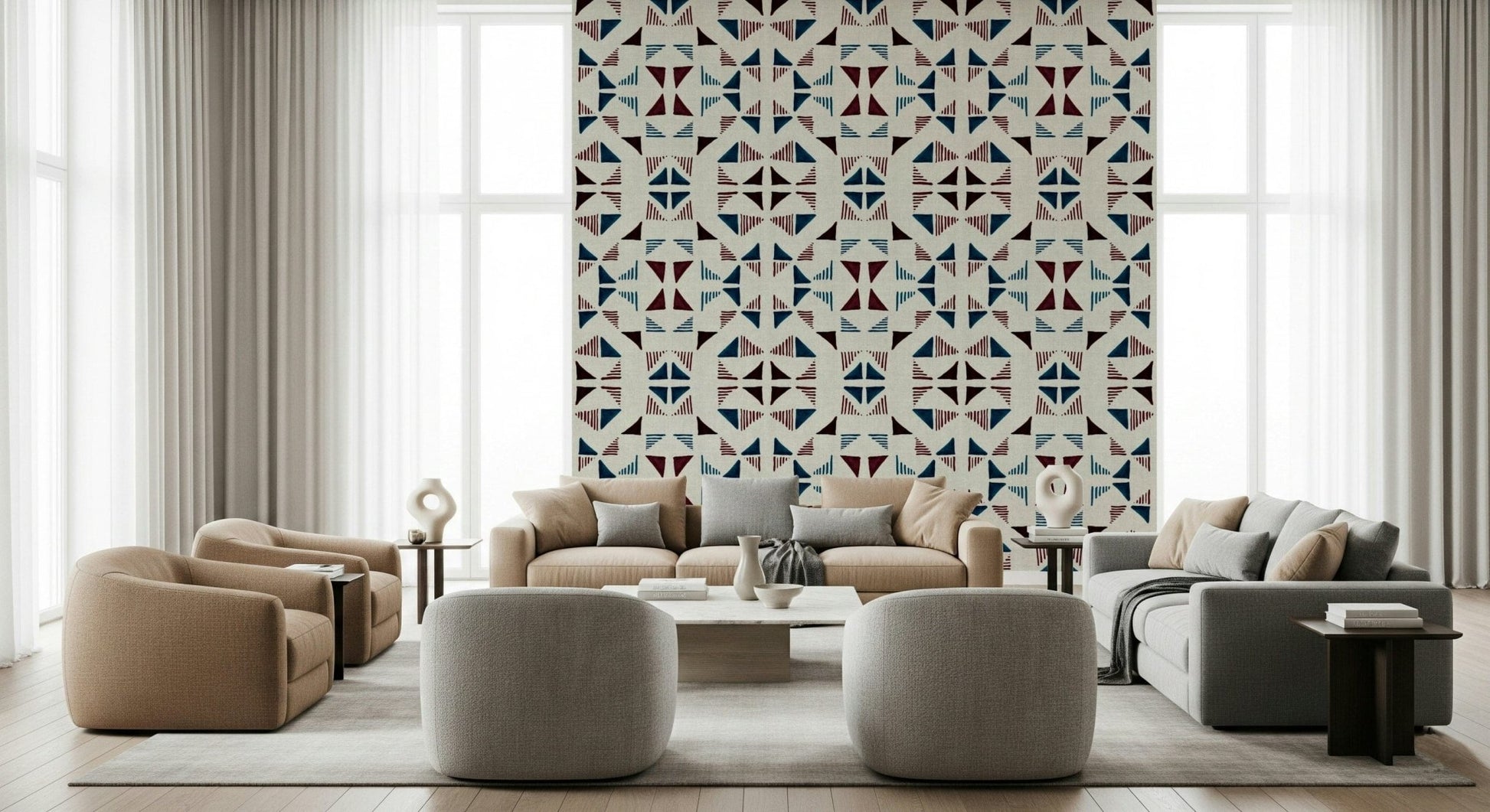 Stylish winter wall mural with layered triangle geometry and cool frosted textures.
