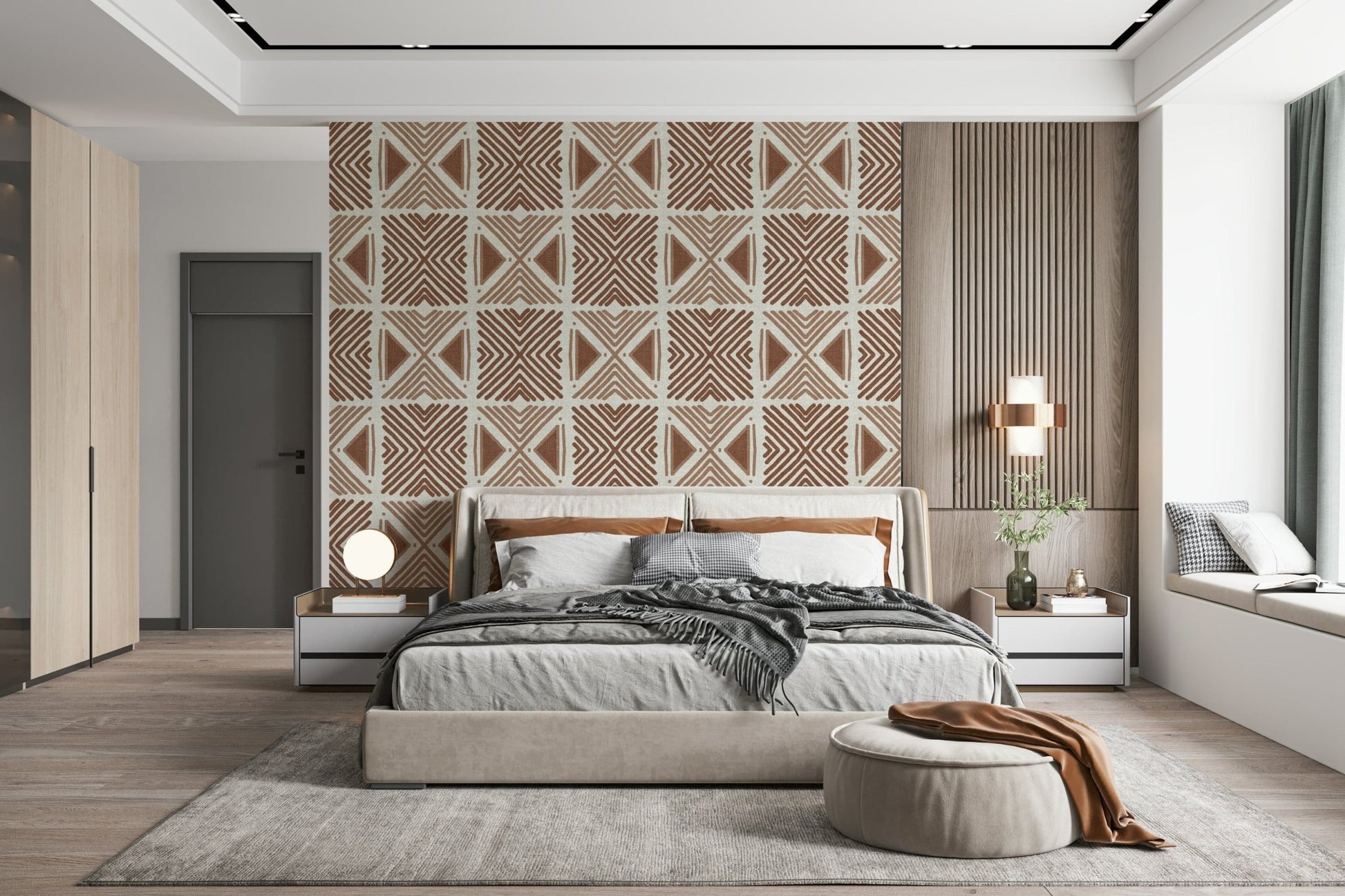 Abstract ochre patterned wallpaper Tribal Cappuccino Motif.