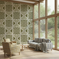 Geometric wall art wallpaper, Herbs Motif, ancient and modern appeal.