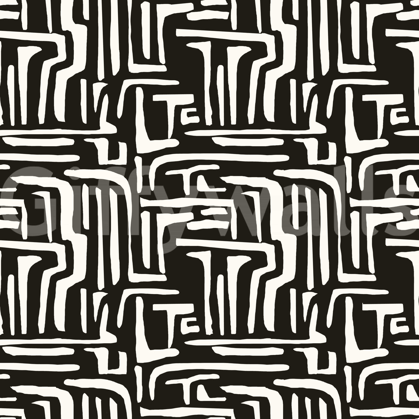 Stylish ivory and dark pattern, sophisticated Modern Tribal Maze mural feature.
