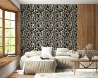 Abstract doodle style, bold pattern wallpaper, Modern Tribal Maze surface.