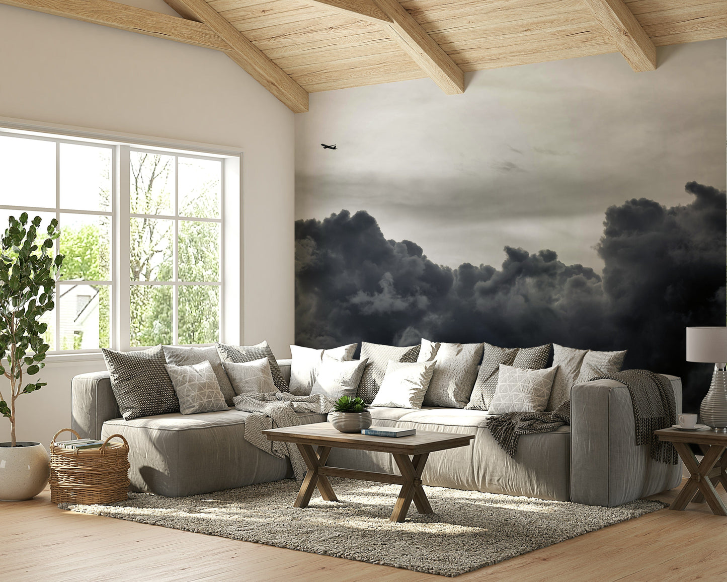 An artistic abstract cloud mural for home decor.

