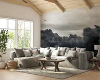 An artistic abstract cloud mural for home decor.

