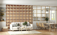Trompe l'Oeil Neutrals Bookcase Wall Mural in home office backdrop wall decor