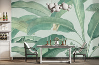 Large scale Tropical Banana Leaf wallpaper mural with deep green tones.