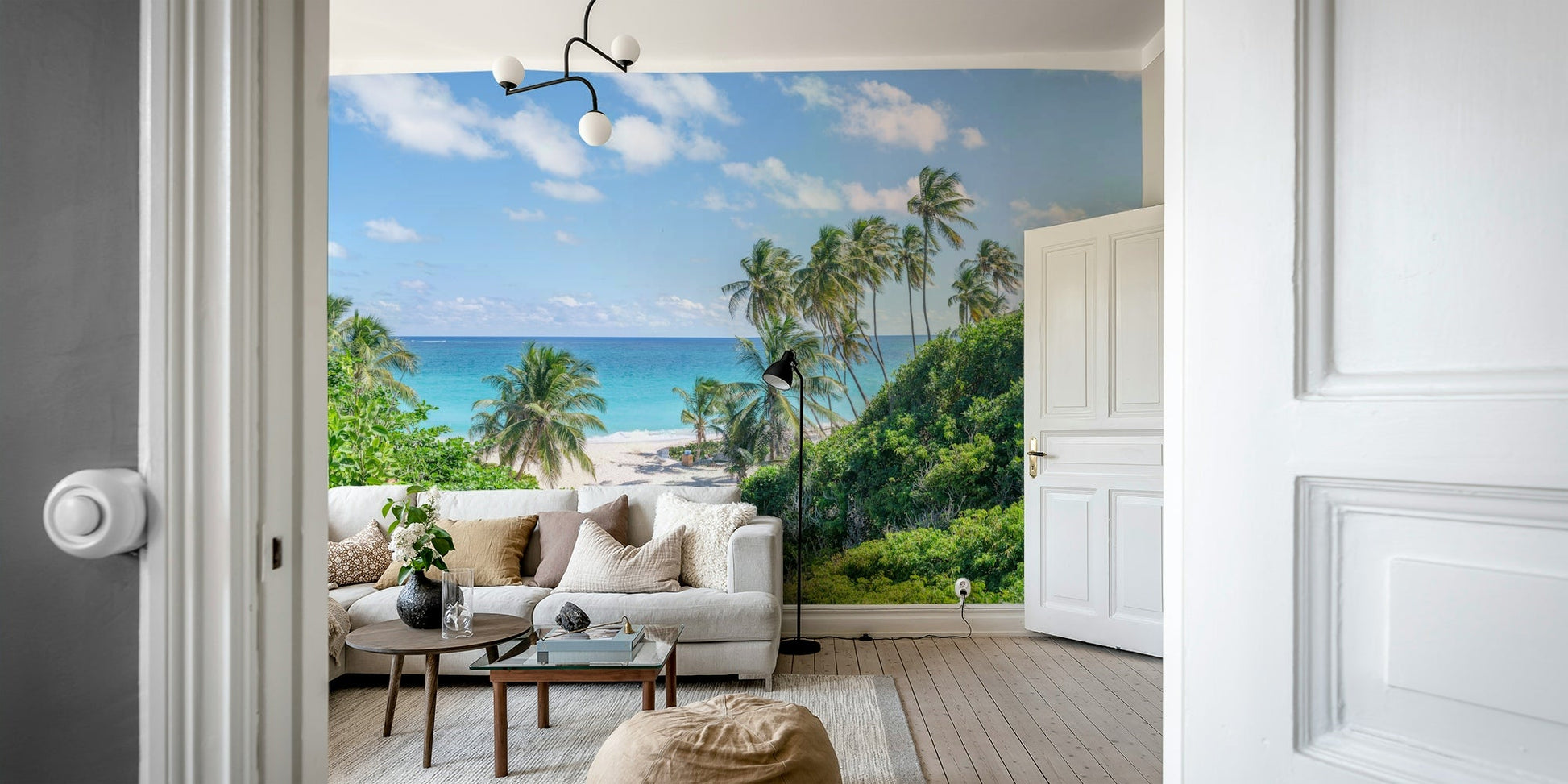 Tropical Beach Bliss Wall Mural with turquoise ocean view.

