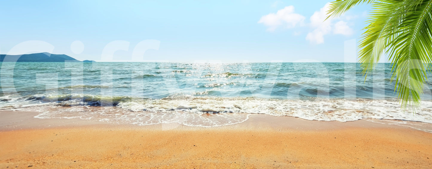 Bright sunlit beach Tropical Escape wallpaper mural.