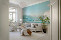 Tropical Escape peel and stick wallpaper serene seaside view.